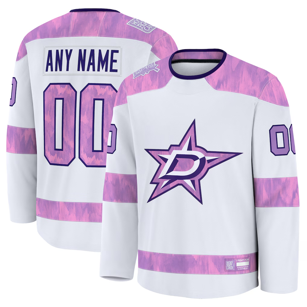 Fenge Custom D.Stars White 2024 Hockey Fights Cancer Practice Jerseys