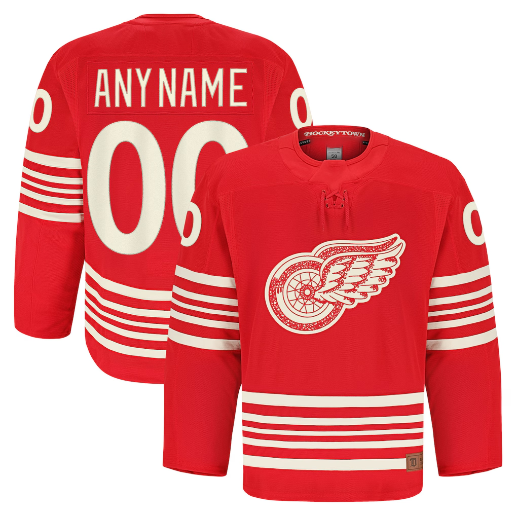 Fenge Custom D.Red wings Red Anniversary Authentic Pro Jerseys