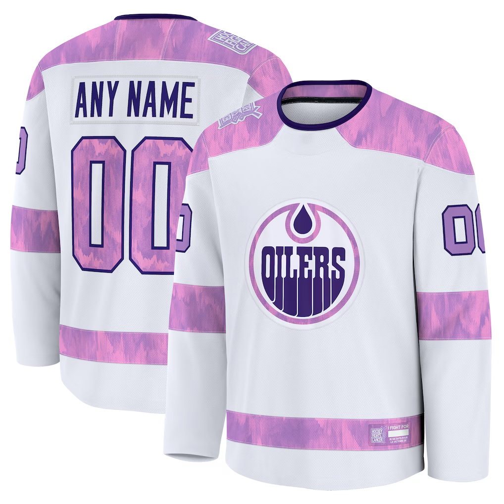 Fenge Custom E.Oilers White 2024 Hockey Fights Cancer Practice Jerseys