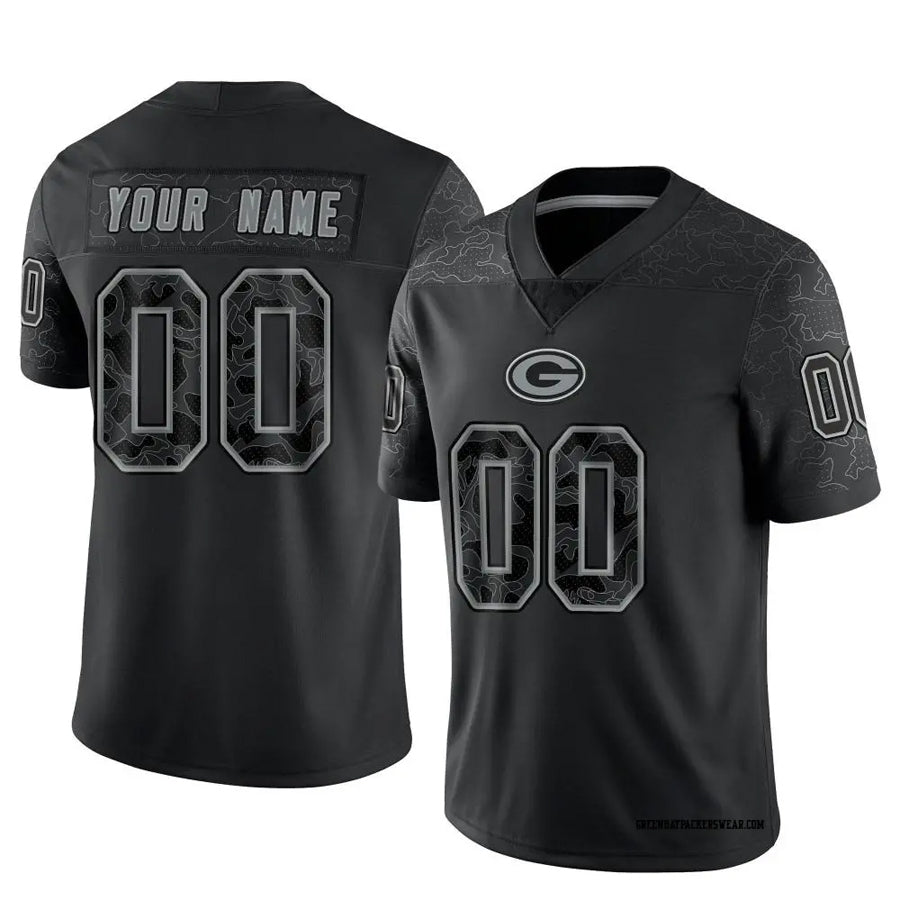 Fenge Custom GB.Packers Black REFLECTIVE Limited Stitched Jerseys