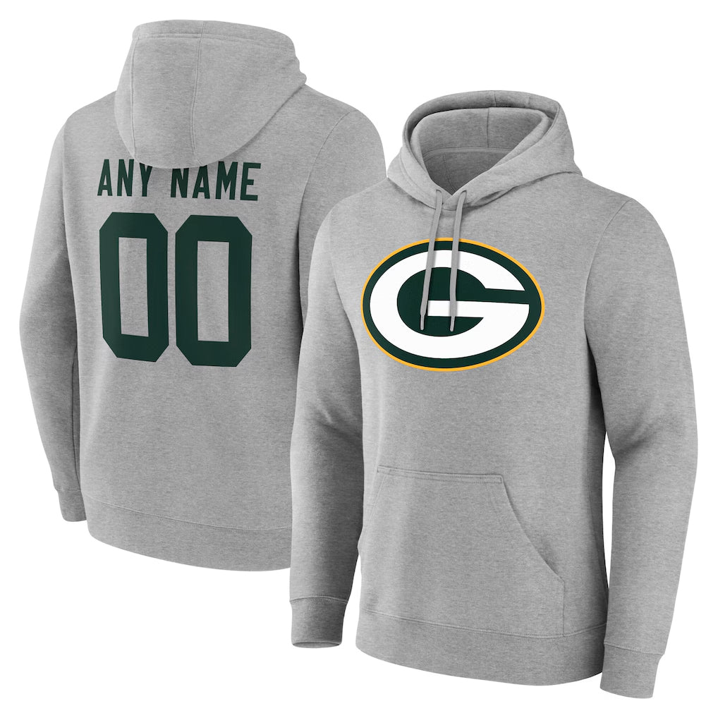 Fenge Custom GB.Packers Gray Circuit Logo Pullover Hoodies Limited Game Any Name & Numbers Stitched Jerseys