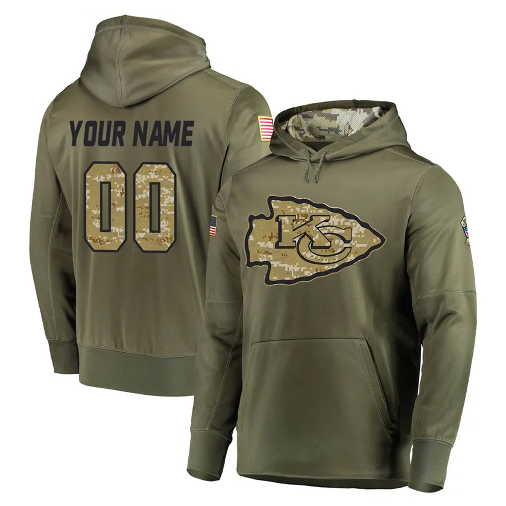 Fenge Custom KC.Chiefs Olive Salute to Service Pullover Hoodies Home Game Any Name & Numbers Stitched Jerseys
