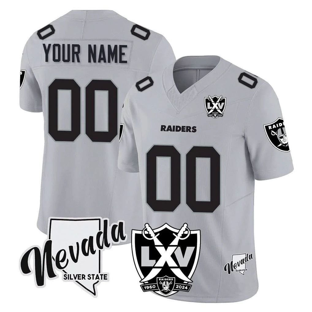 Fenge Custom LV.Raiders Gray 65th Anniversary Vapor Limited Home Game Any Name & Numbers Stitched Jerseys