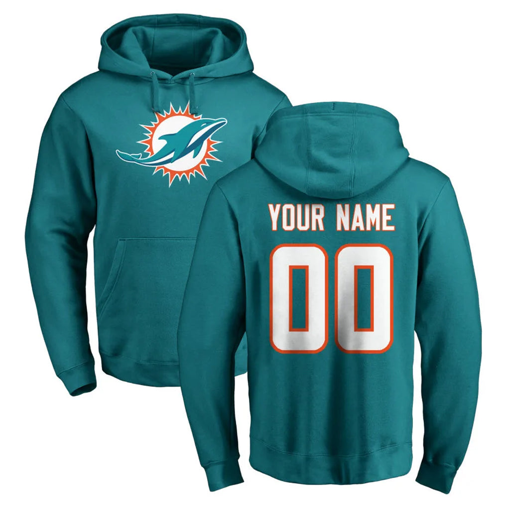 Fenge Custom M.Dolphins Aqua LOGO Pullover Hoodies Limited Any Name & Numbers Stitched Jerseys