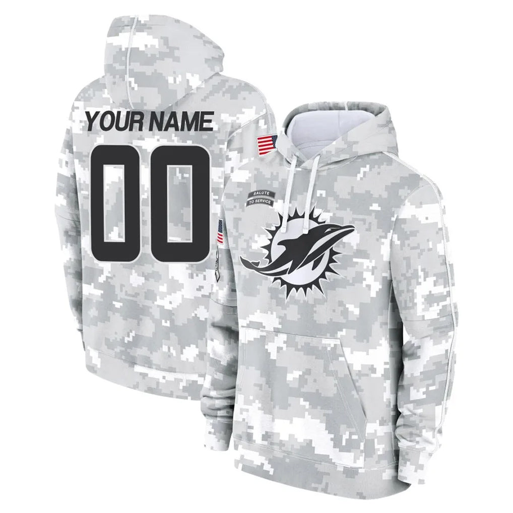 Fenge Custom M.Dolphins Arctic Camo Salute to Service Hoodies Limited Game Any Name & Numbers Stitched Jerseys