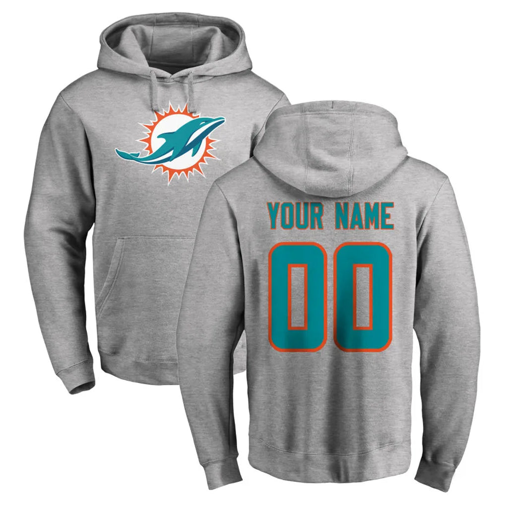 Fenge Custom M.Dolphins Gray LOGO Pullover Hoodies Limited Any Name & Numbers Stitched Jerseys