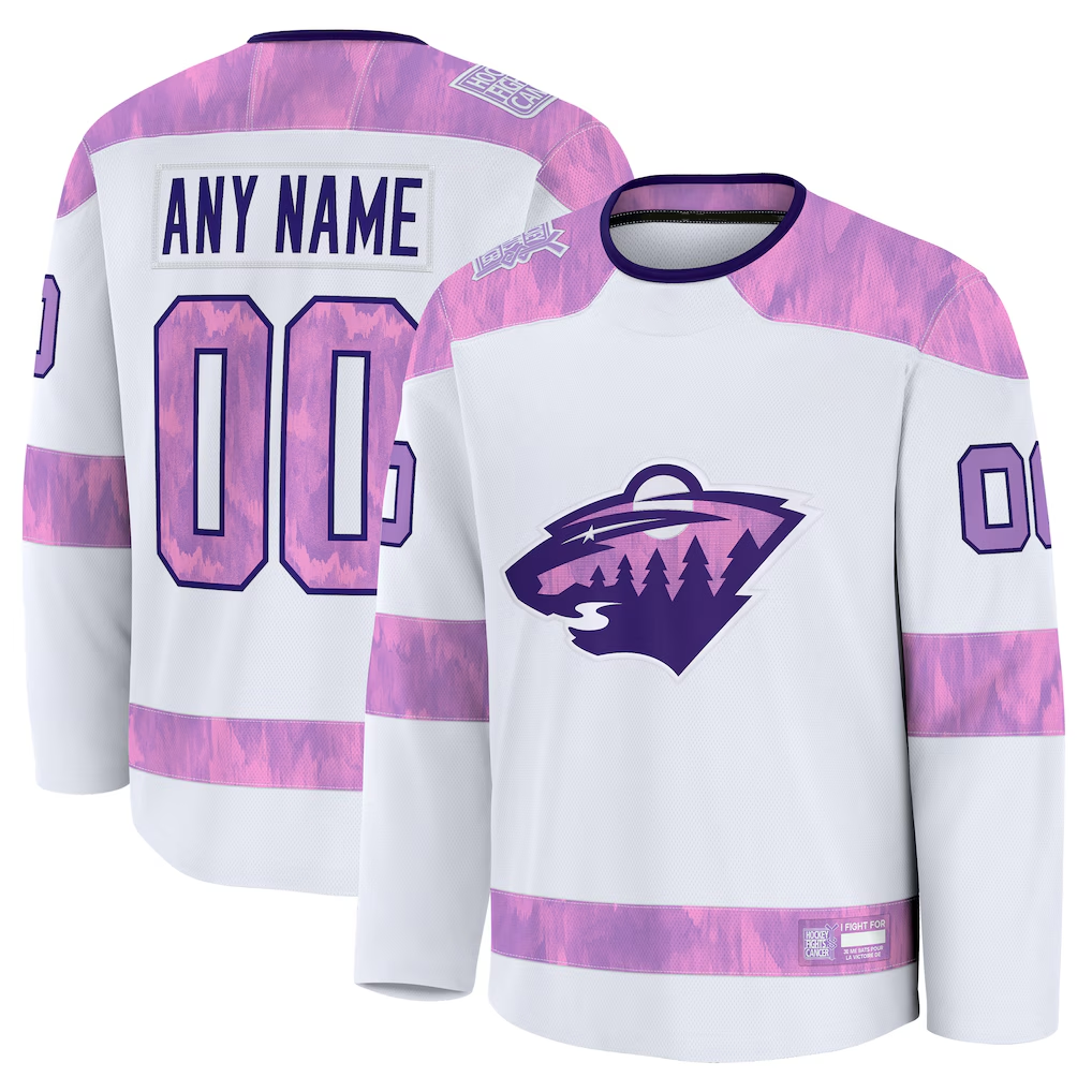 Fenge Custom M.Wild White 2024 Hockey Fights Cancer Practice Jerseys