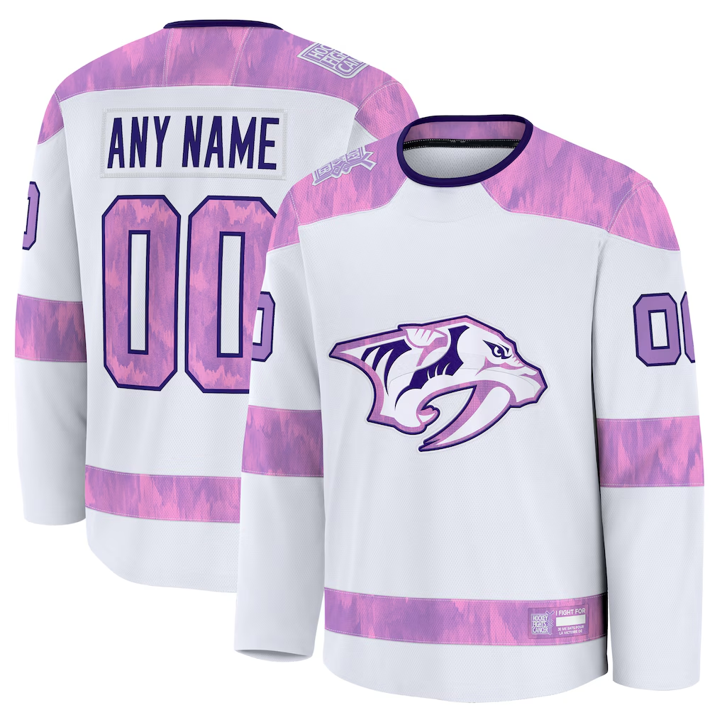 Fenge Custom N.Predators White 2024 Hockey Fights Cancer Practice Jerseys