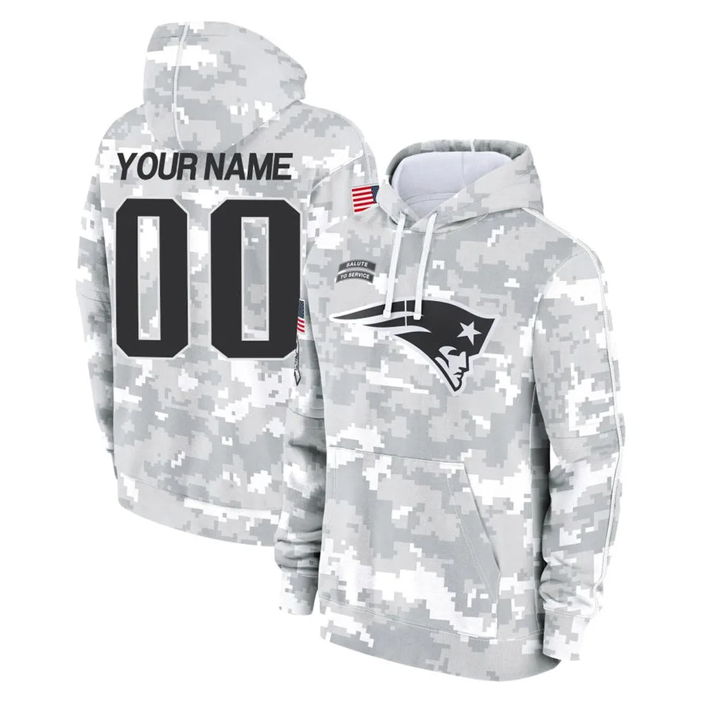 Fenge Custom NE.Patriots Arctic Camo Salute to Service Pullover Hoodies Limited Any Name & Numbers Game Stitched Jerseys