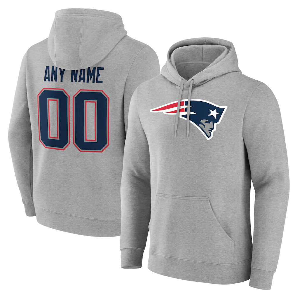 Fenge Custom NE.Patriots Gray LOGO Pullover Hoodies Home Game Any Name & Numbers Stitched Jerseys