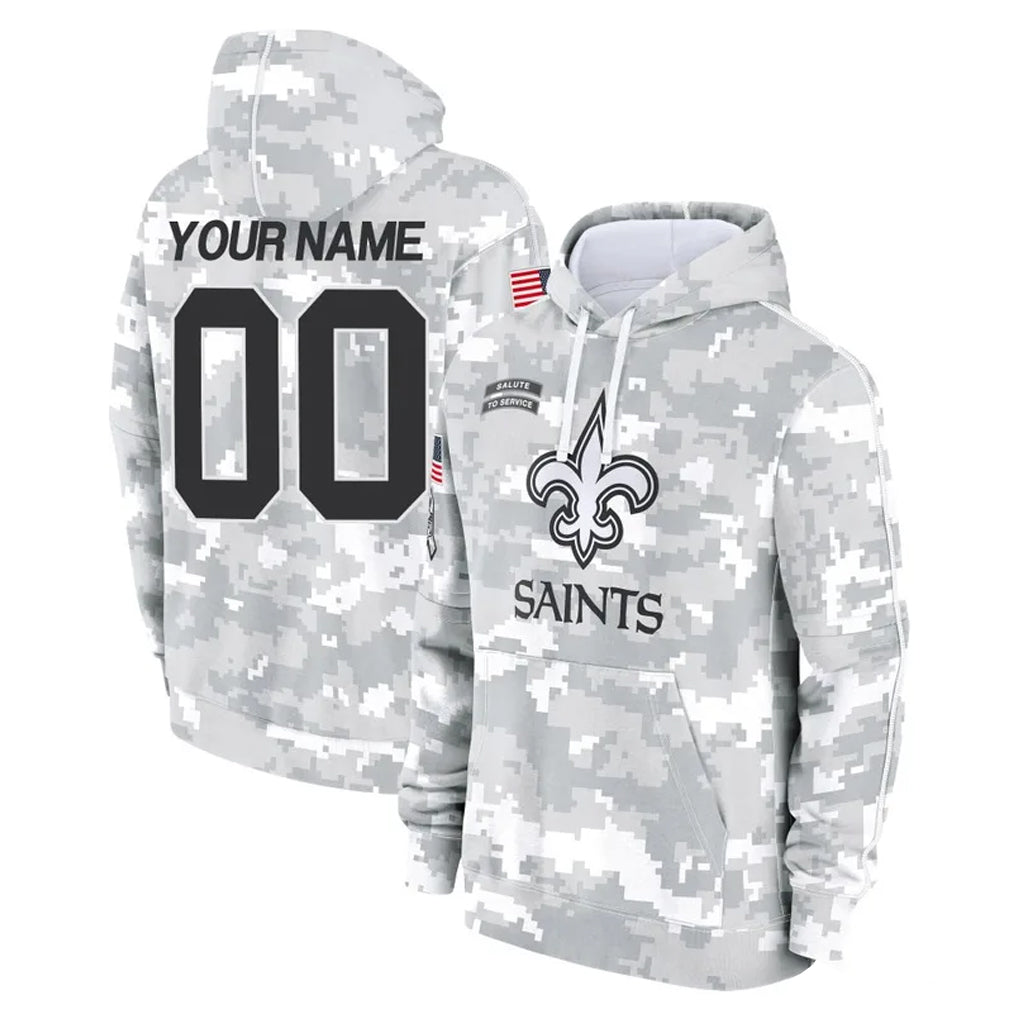 Fenge Custom NO.Saints Arctic Camo Salute to Service Pullover Hoodies Limited Game Any Name & Numbers Stitched Jerseys