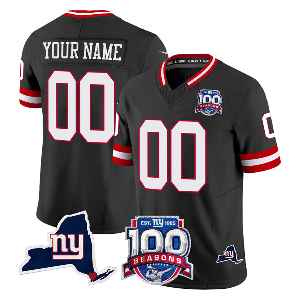 Fenge Custom NY.Giants Black 100th Season & State Patch Vapor Limited Home Game Any Name & Numbers Stitched Jerseys