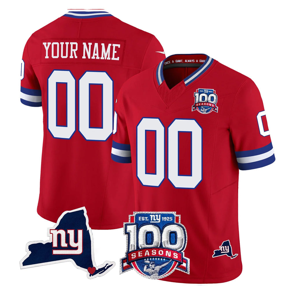 Fenge Custom NY.Giants Red 100th Season & State Patch Vapor Limited Home Game Any Name & Numbers Stitched Jerseys
