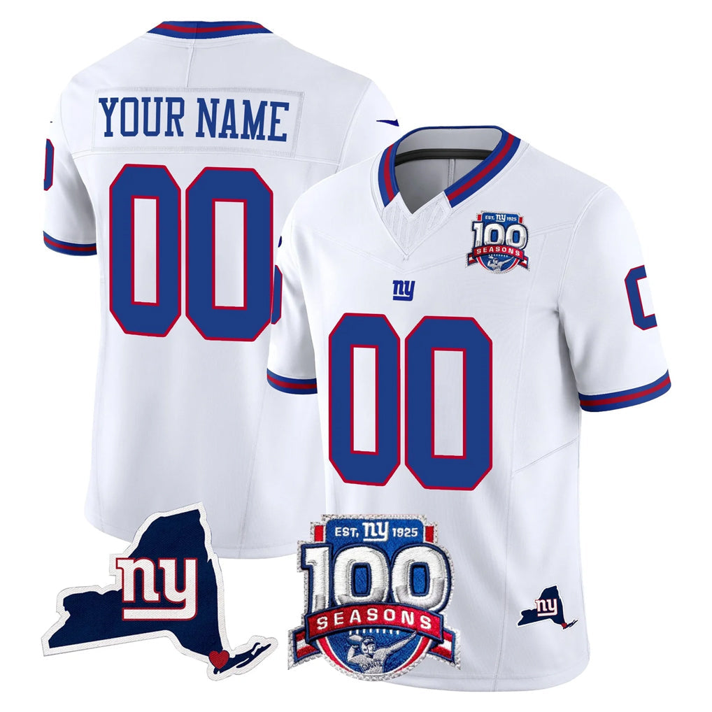 Fenge Custom NY.Giants White 100th Season & State Patch Vapor Limited Home Game Any Name & Numbers Stitched Jerseys