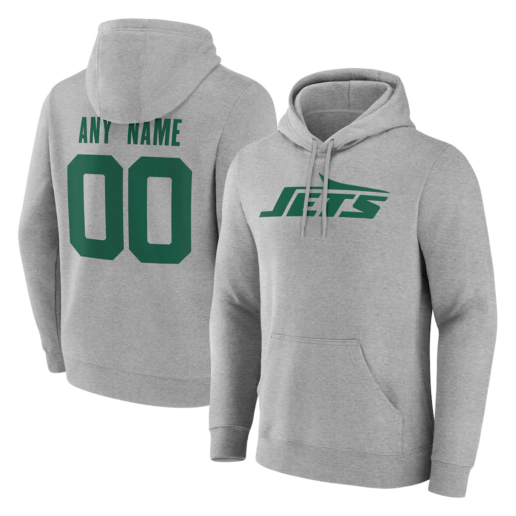 Fenge Custom NY.Jets Gray LOGO Pullover Hoodies Limited Game Any Name & Numbers Stitched Jerseys
