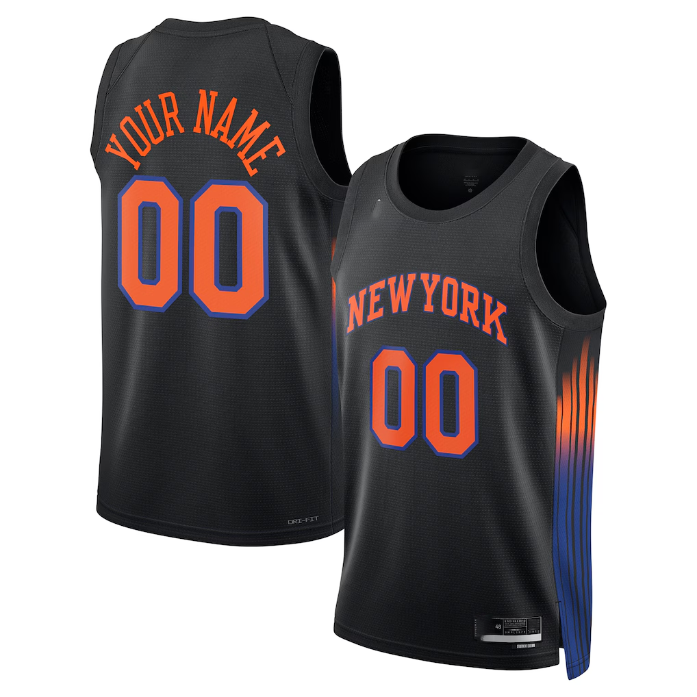 Fenge Custom NY.Knicks Black Swingman Jerseys - Statement Edition
