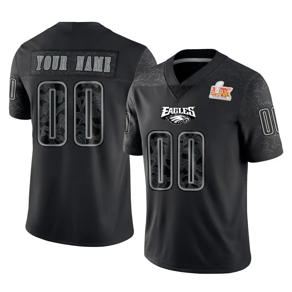 Fenge Custom P.Eagles Black Fashion Super Bowl LIX Home Game Any Name & Numbers Stitched Jerseys