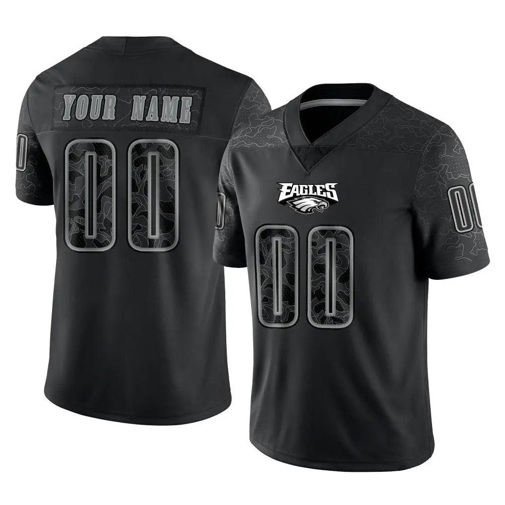 Fenge Custom P.Eagles Black Reflective Limited Home Game Any Name & Numbers Stitched Jerseys