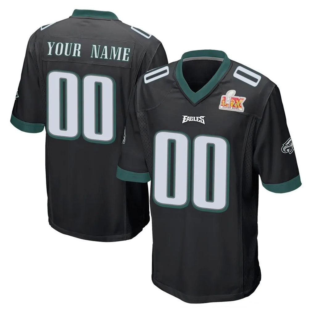 Fenge Custom P.Eagles Black Super Bowl LIX Home Game Any Name & Numbers Stitched Jerseys