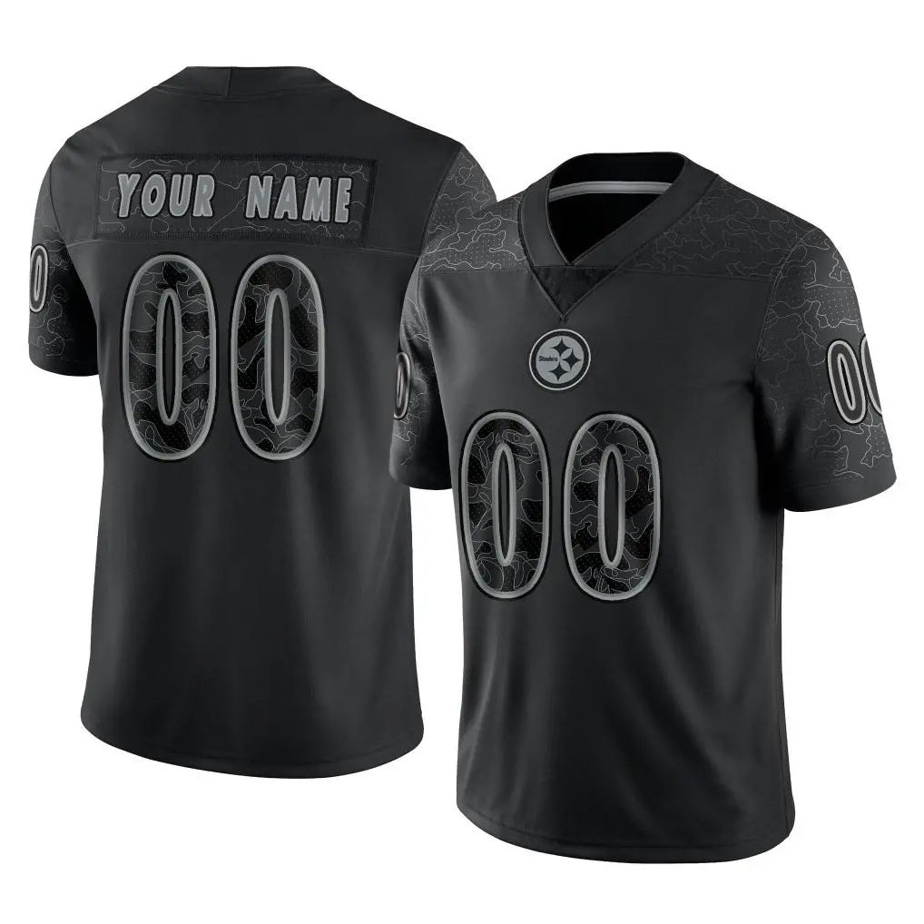 Fenge Custom P.Steelers Black Reflective Limited Home Game Any Name & Numbers Stitched Jerseys