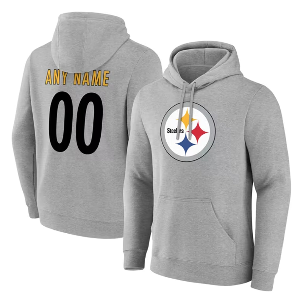 Fenge Custom P.Steelers Gray LOGO Pullover Hoodies Limited Any Name & Numbers Stitched Jerseys