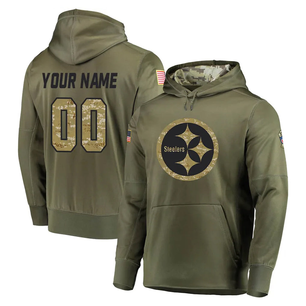 Fenge Custom P.Steelers Olive Salute to Service Pullover Hoodie Home Game Any Name & Numbers Stitched Jerseys