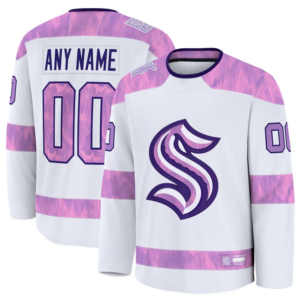 Fenge Custom S.Kraken White 2024 Hockey Fights Cancer Practice Jerseys