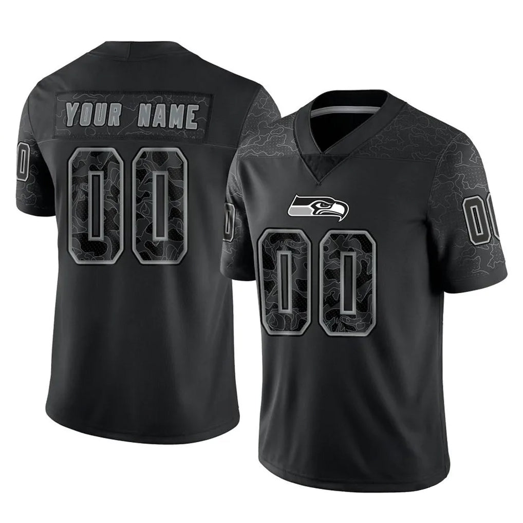 Fenge Custom S.Seahawks Black Limited Reflective Home Game Any Name & Numbers Stitched Jerseys