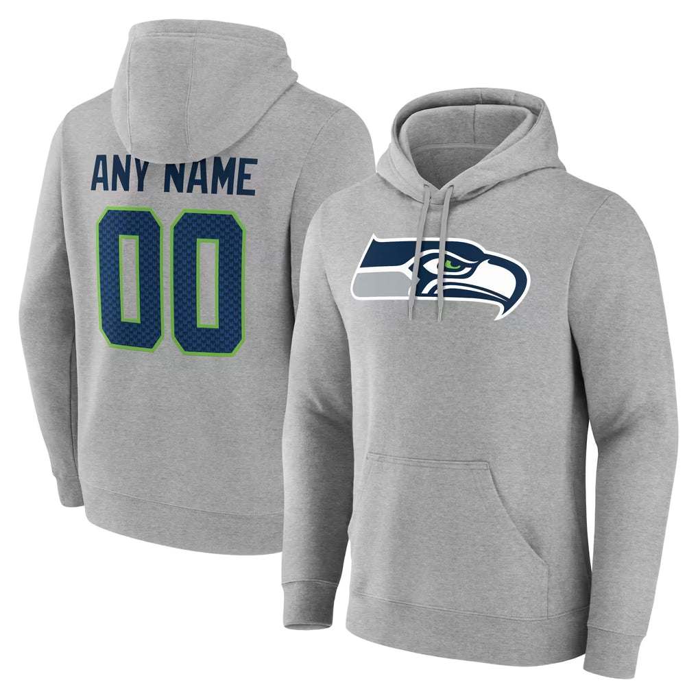Fenge Custom S.Seahawks Gray LOGO Pullover Hoodies Game Any Name & Numbers Stitched Jerseys
