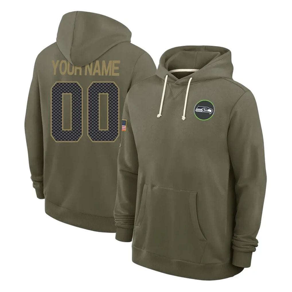 Fenge Custom S.Seahawks Olive Salute to Service Pullover Hoodies Limited Any Name & Numbers Stitched Jerseys