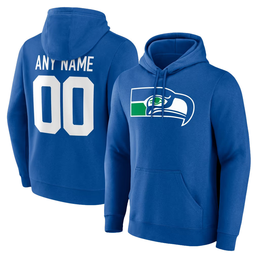 Fenge Custom S.Seahawks Royal LOGO Pullover Hoodies Game Any Name & Numbers Stitched Jerseys