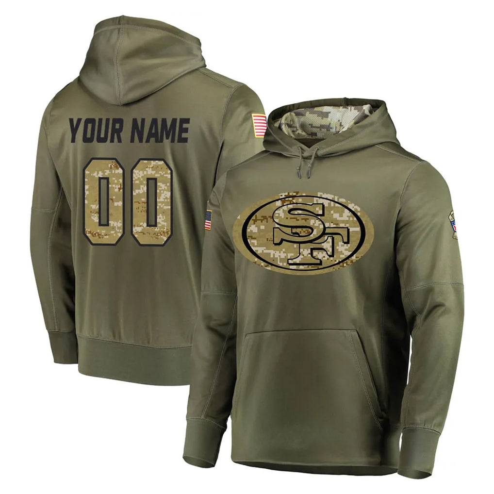 Fenge Custom SF.49ers Olive Salute to Service Pullover Hoodie Home Game Any Name & Numbers Stitched Jerseys