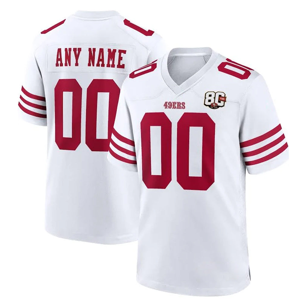 Fenge Custom SF.49ers White 80th Game Home Any Name & Numbers Stitched Jerseys