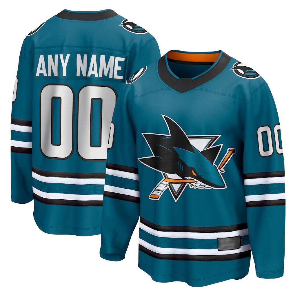 Fenge Custom S.Jose Sharks Teal Home Breakaway Jerseys