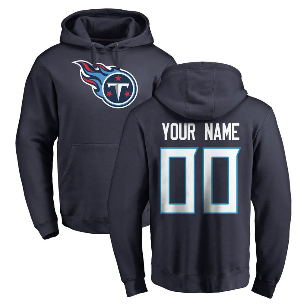 Fenge Custom T.Titans Navy Logo Pullover Hoodies Home Game Any Name & Numbers Stitched Jerseys