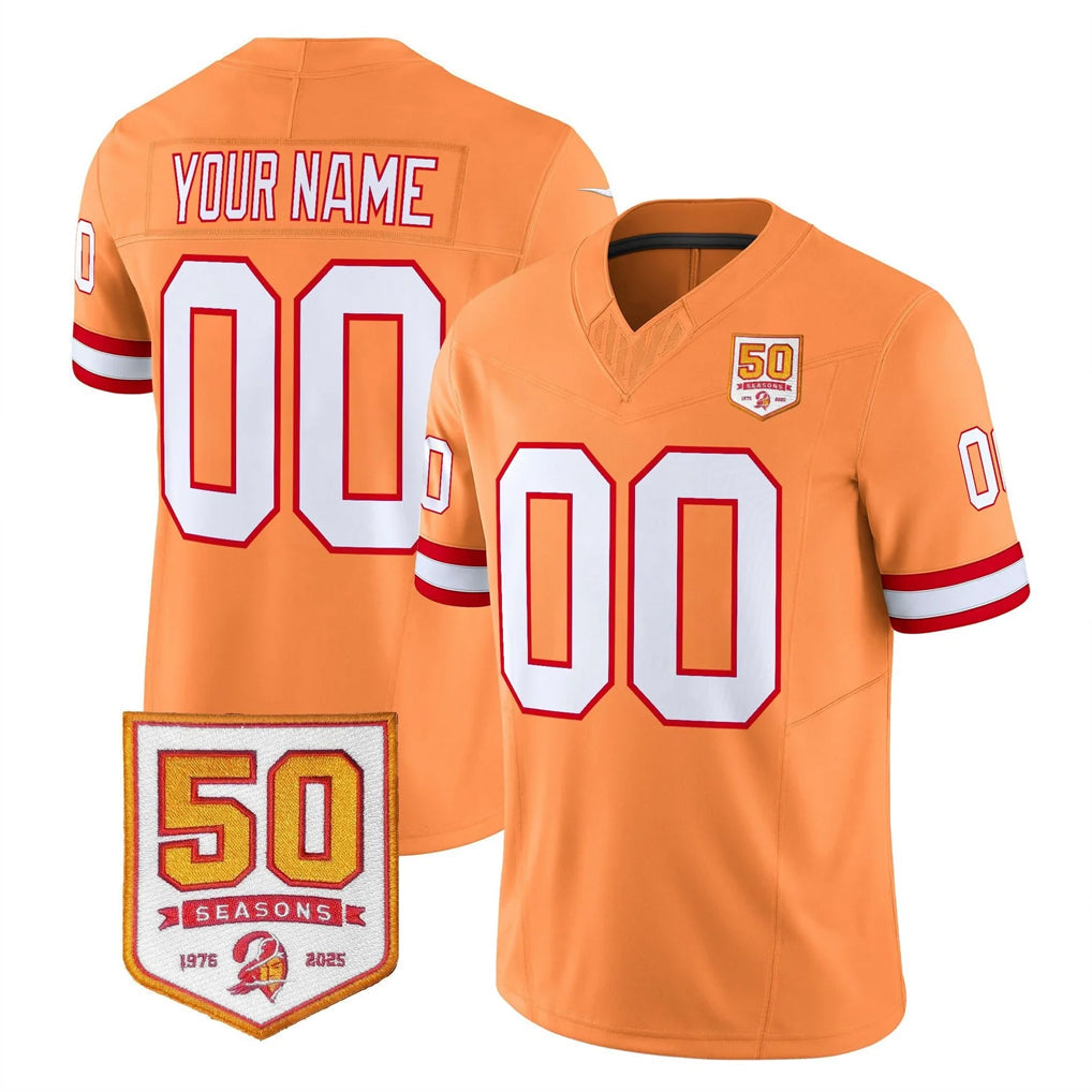 Fenge Custom TB.Buccaneers 76' Orange 50th Season Vapor Limited Home Game Any Name & Numbers Stitched Jerseys