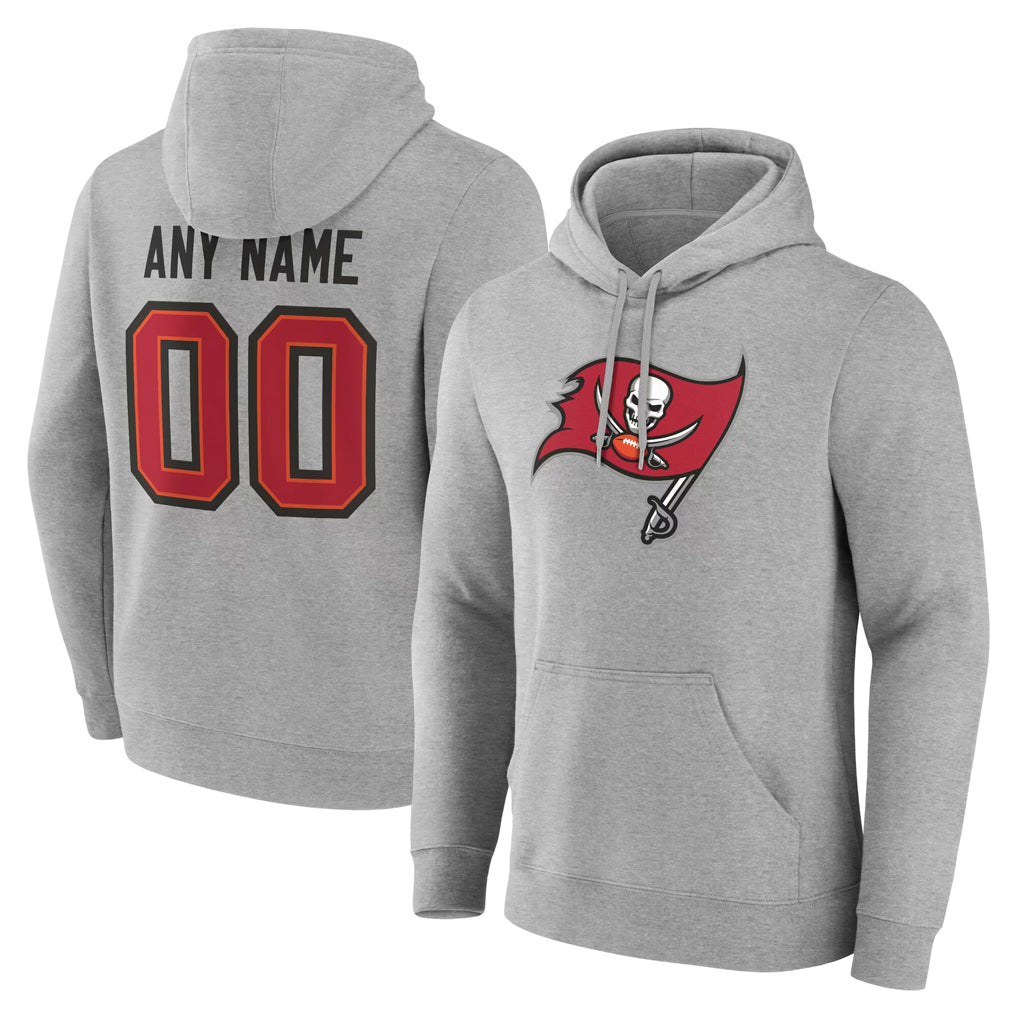 Fenge Custom TB.Buccaneers Gray Pullover Hoodie Home Game Any Name & Numbers Stitched Jerseys