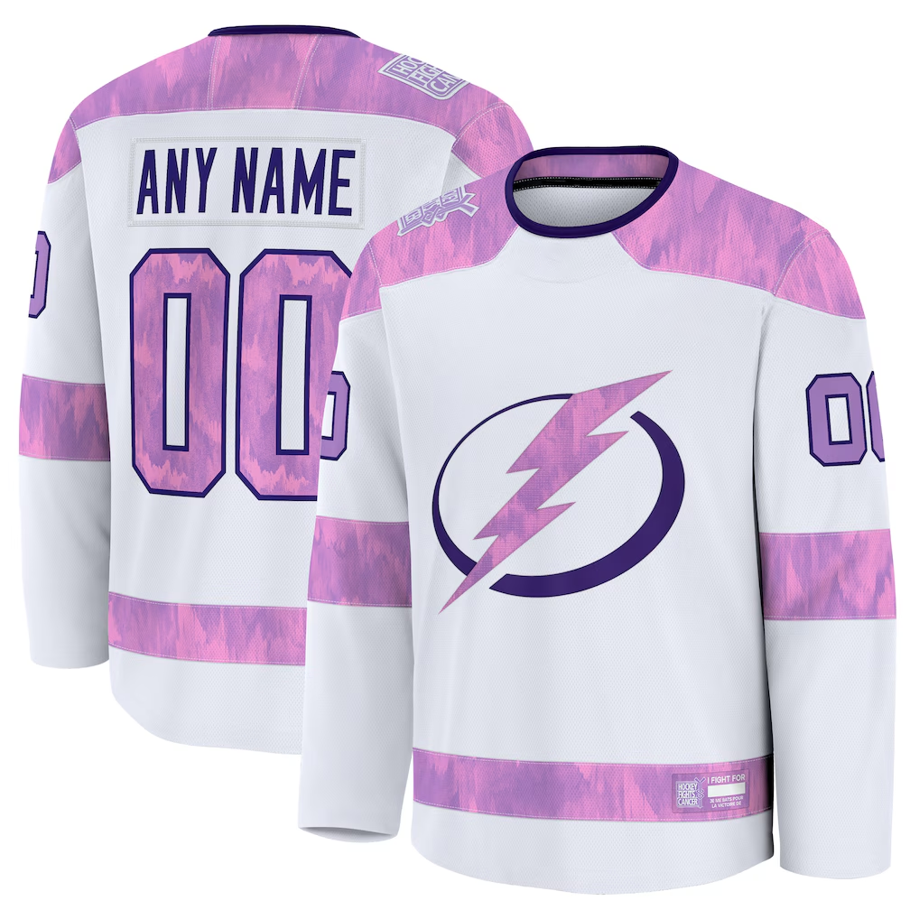 Fenge Custom TB.Lightning White 2024 Hockey Fights Cancer Practice Jerseys