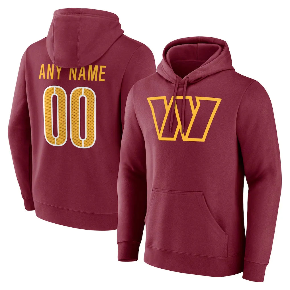 Fenge Custom W.Commanders Burgundy LOGO Pullover Hoodies Game Any Name & Numbers Stitched Jerseys