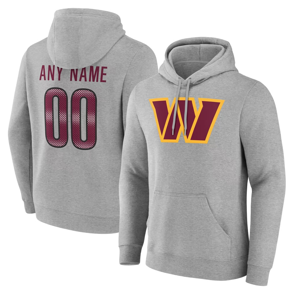 Fenge Custom W.Commanders Gray LOGO Pullover Hoodies Game Any Name & Numbers Stitched Jerseys