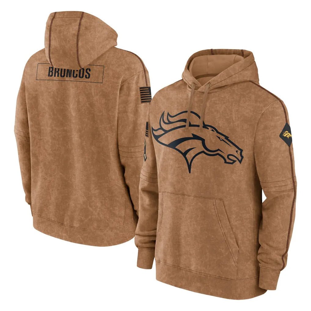 Fenge D.Broncos Brown Salute to Service Hoodies Limited Game Blank Player Stitched Jerseys