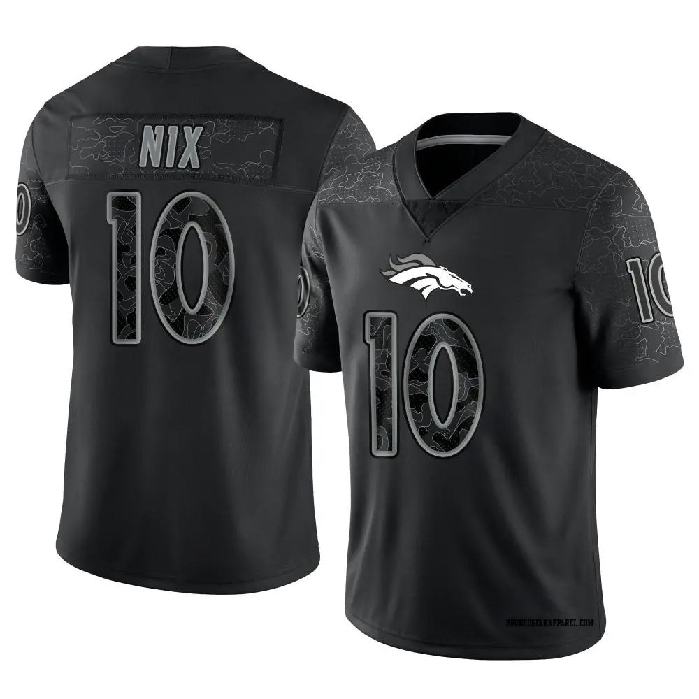 Fenge D.Broncos #10 Bo Nix Player Black RFLCTV Limited  Jerseys