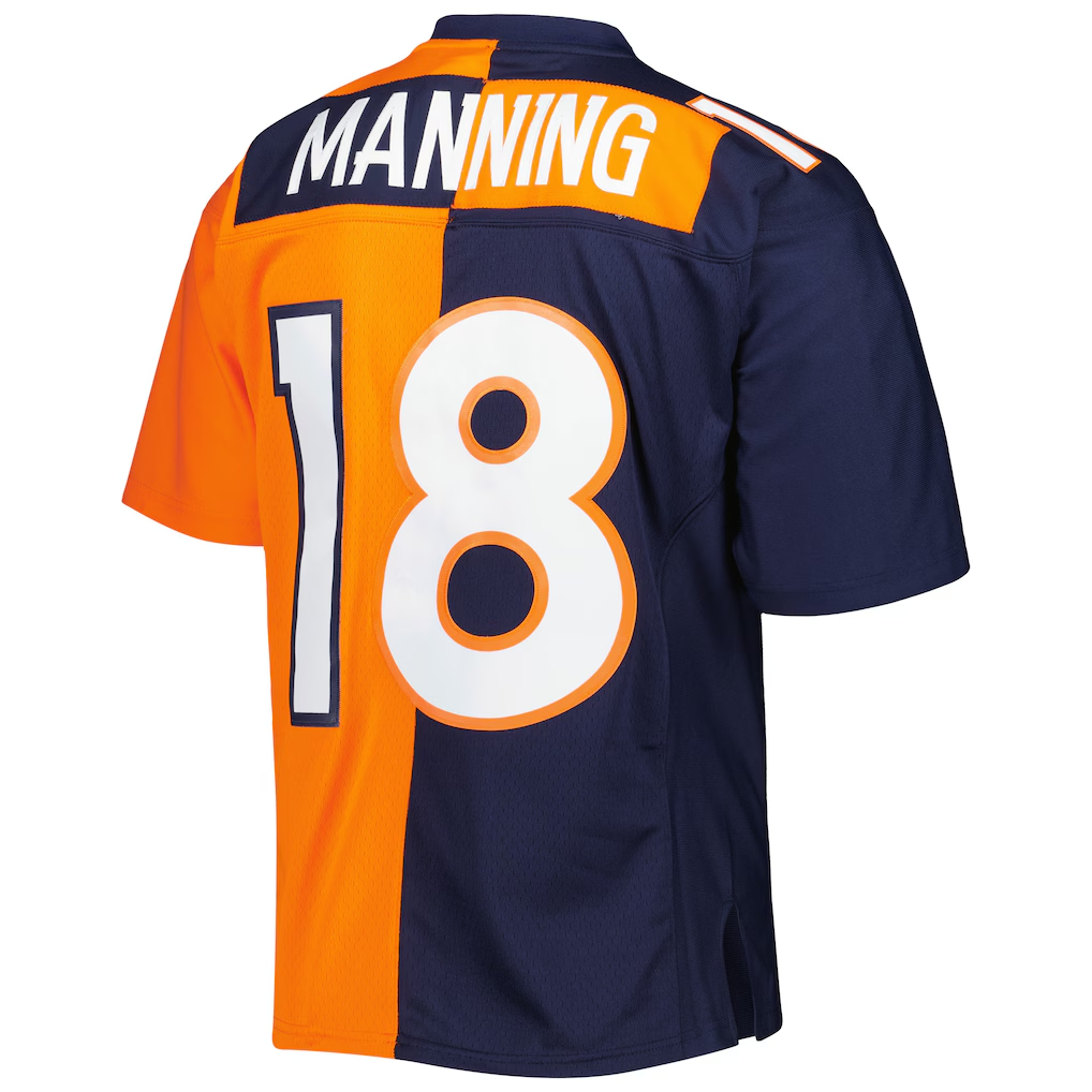Fenge D.Broncos #18 Peyton Manning Mitchell & Ness NavyOrange 2015 Split Legacy Replica  Stitched Puhic Jersey