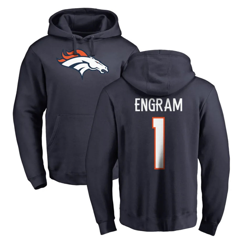 Fenge D.Broncos #1 Evan Engram Player Navy Pullover Hoodie Limited Stitched Jerseys