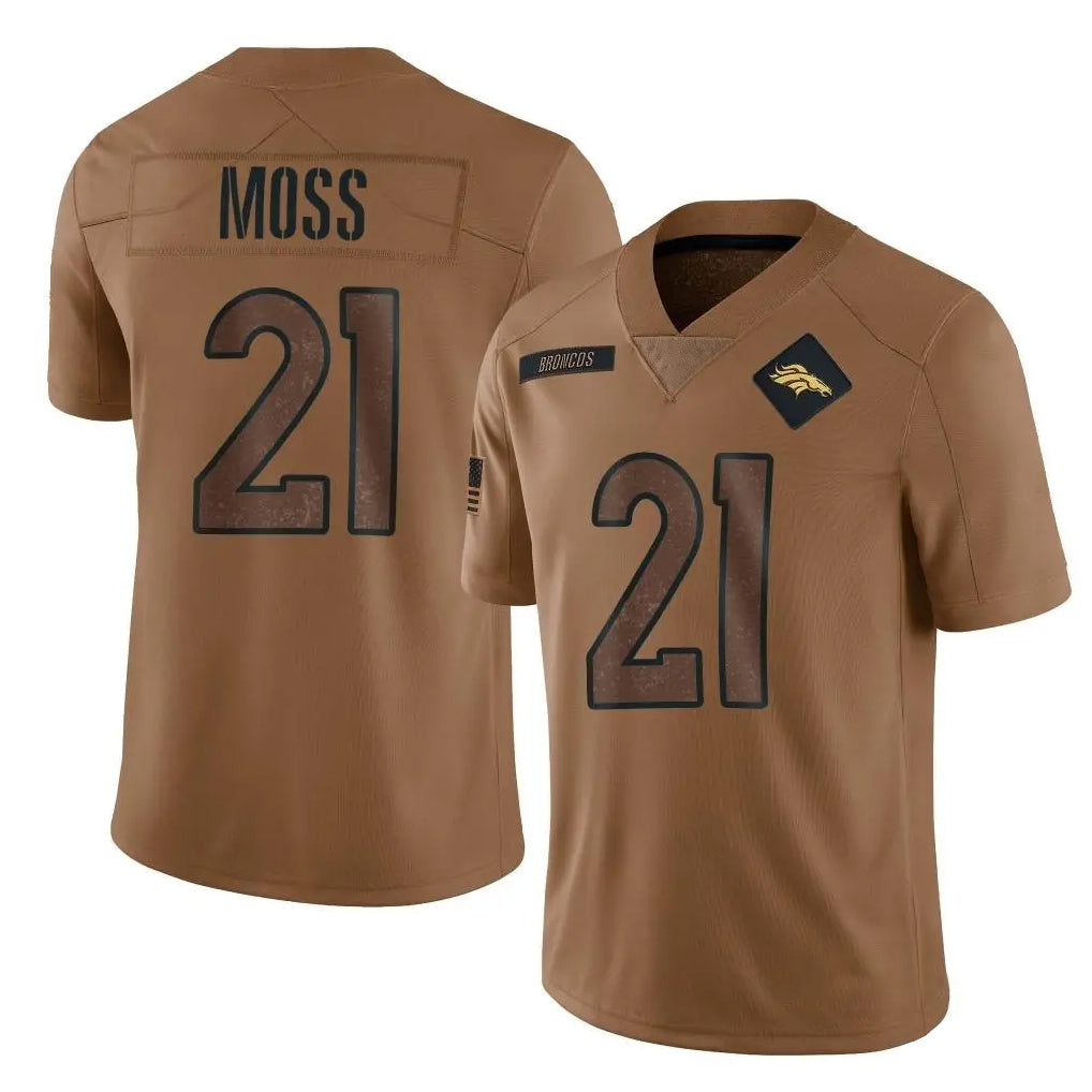 Fenge D.Broncos #21 Riley Moss Player Brown Salute To Service Limited Stitched Jerseys