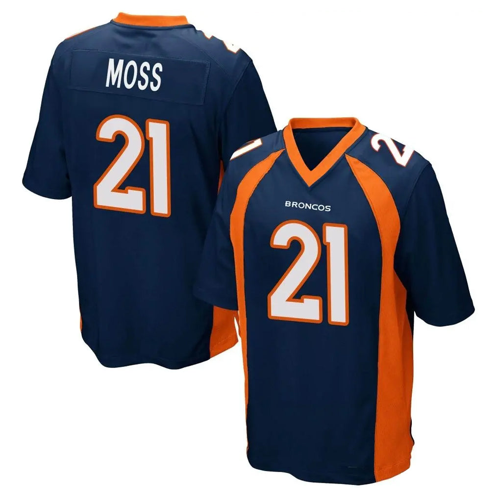 Fenge D.Broncos #21 Riley Moss Player Navy Game Stitched Jerseys