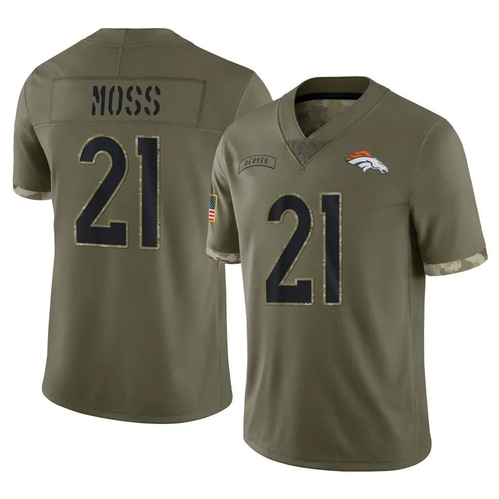 Fenge D.Broncos #21 Riley Moss Player Olive Salute To Service Limited Stitched Jerseys
