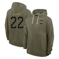 Fenge D.Broncos #22 Brandon Jones Player Olive Salute to Service Pullover Hoodies Limited Stitched Jerseys