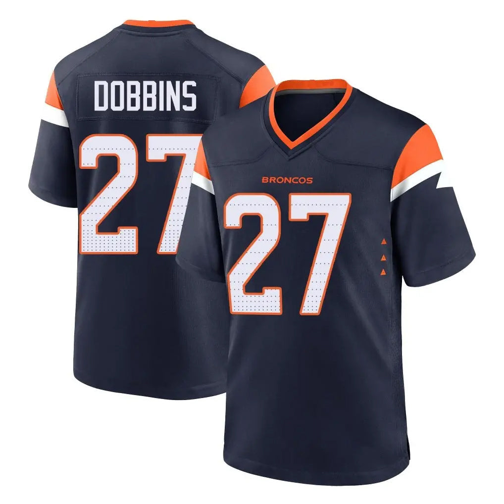 Fenge D.Broncos #27 J.K. Dobbins Player Navy Home Game Stitched Jerseys