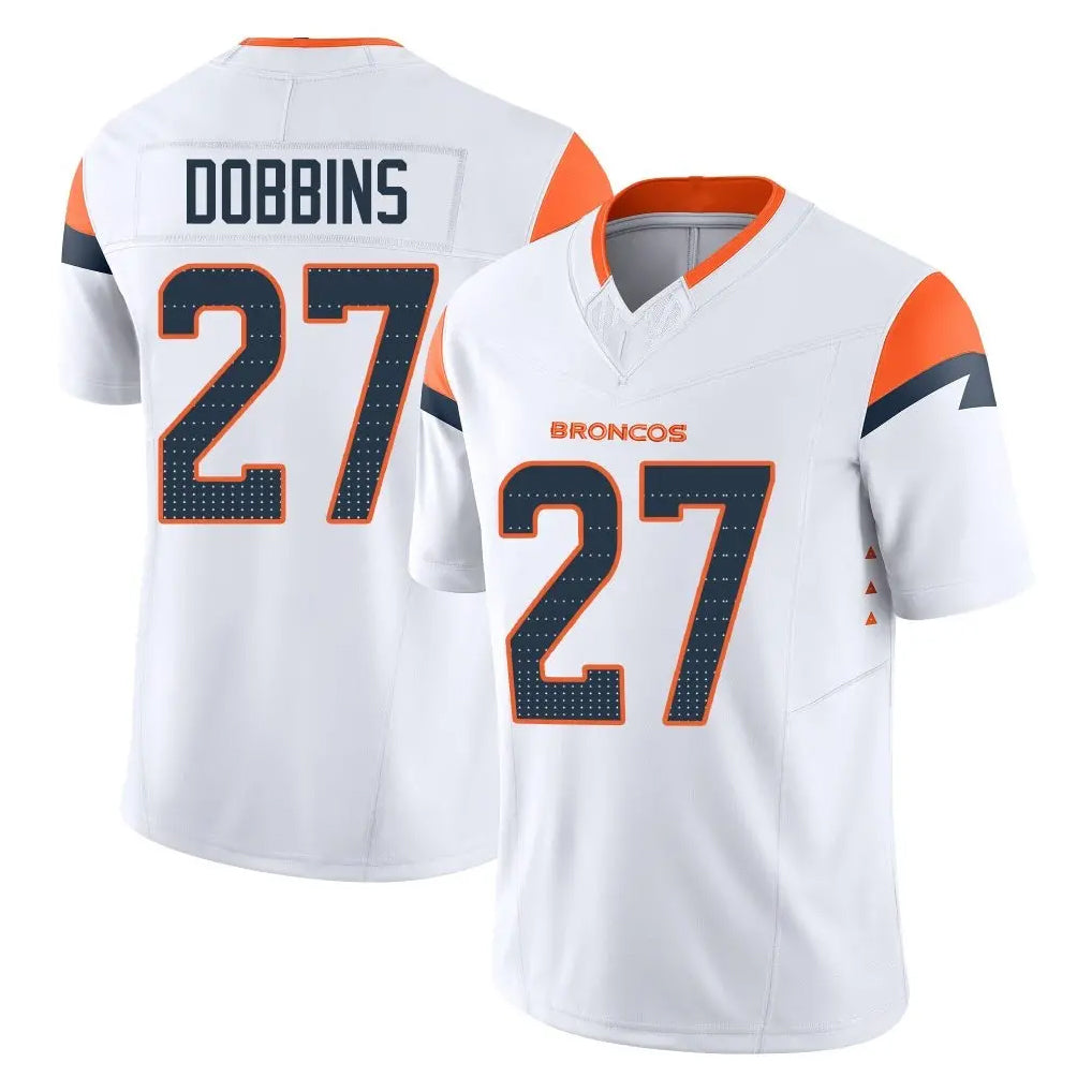 Fenge D.Broncos #27 J.K. Dobbins Player White Limited Vapor F.U.S.E. Home Game Stitched Jerseys